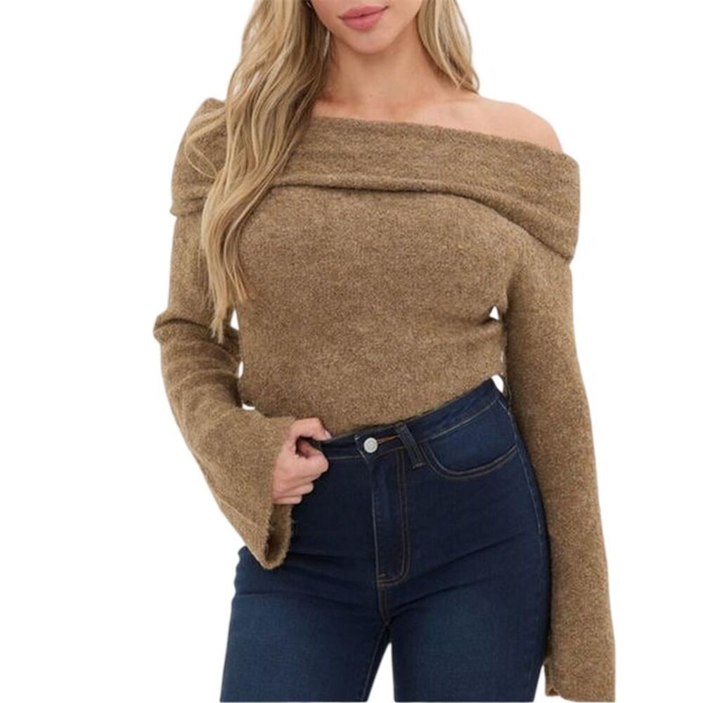 I Saw It First Womens/Ladies Bouclé Bandeau Sweater / Camel
